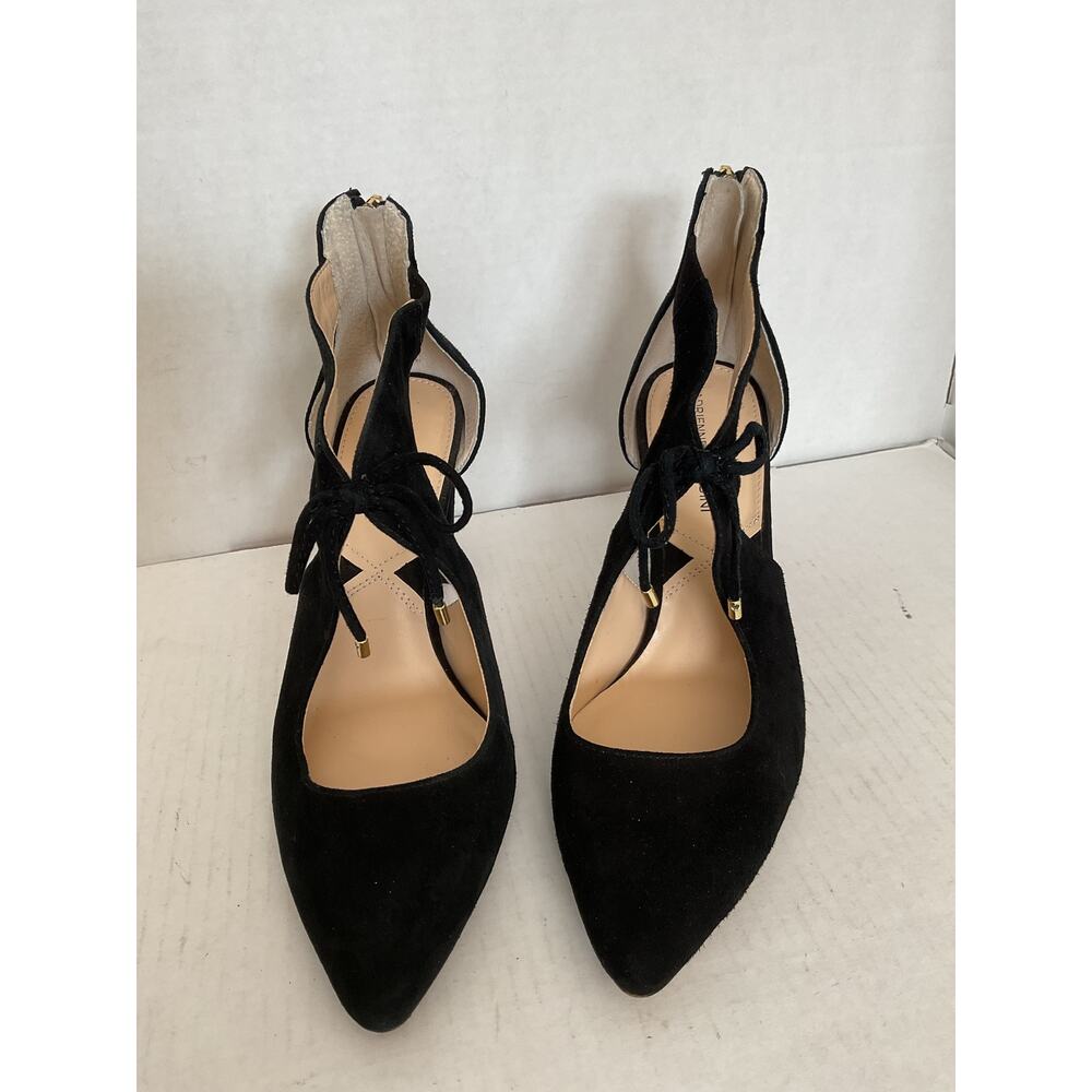 Adrienne Vittadini -Black Sueded Leather Pump w/Open Vamp & Slim Block Heel 9.5M